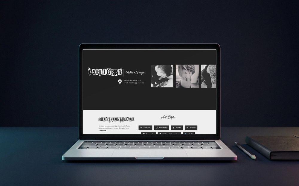Laptop mit der Website von Philigran Tattoo