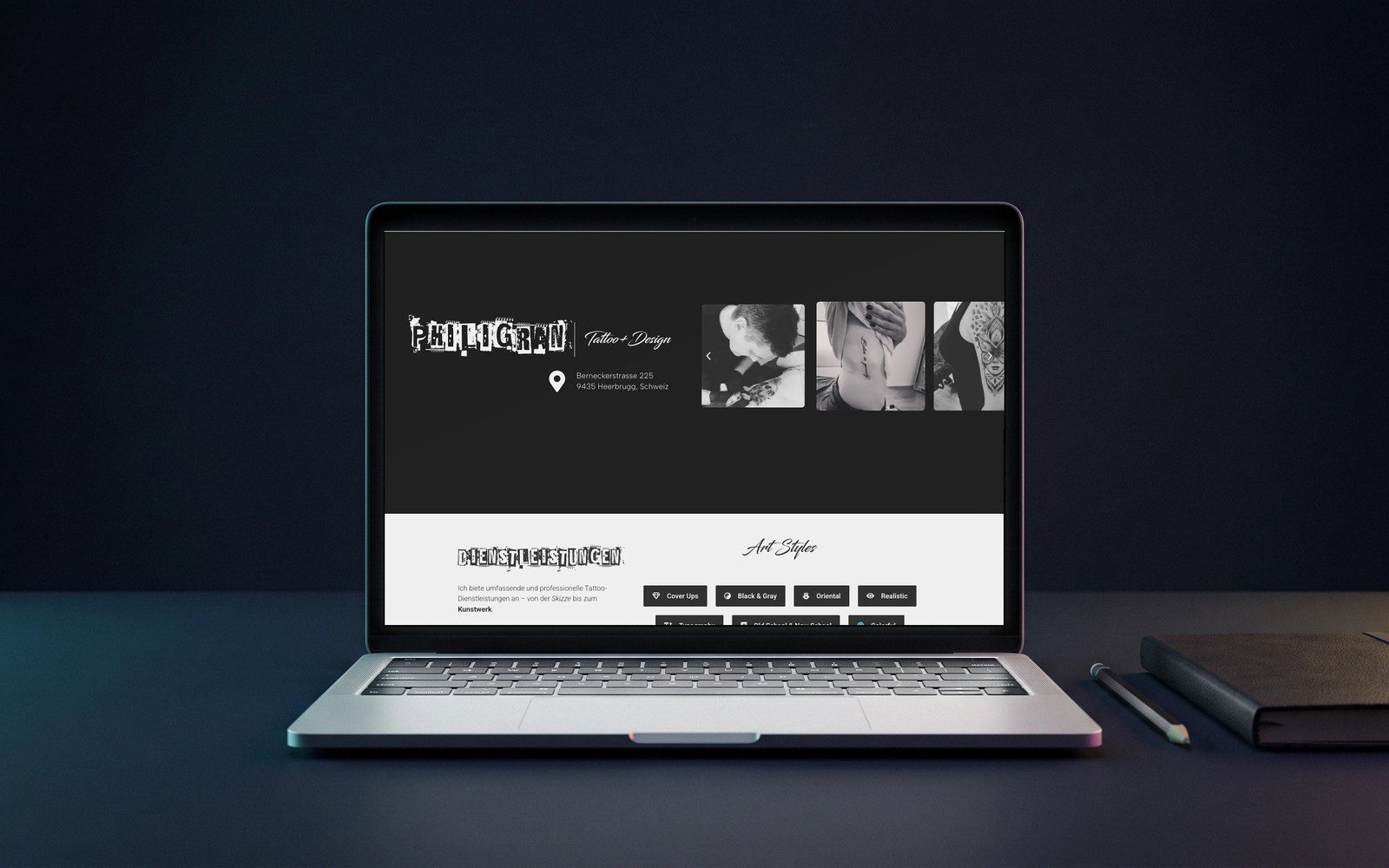 Laptop mit der Website von Philigran Tattoo