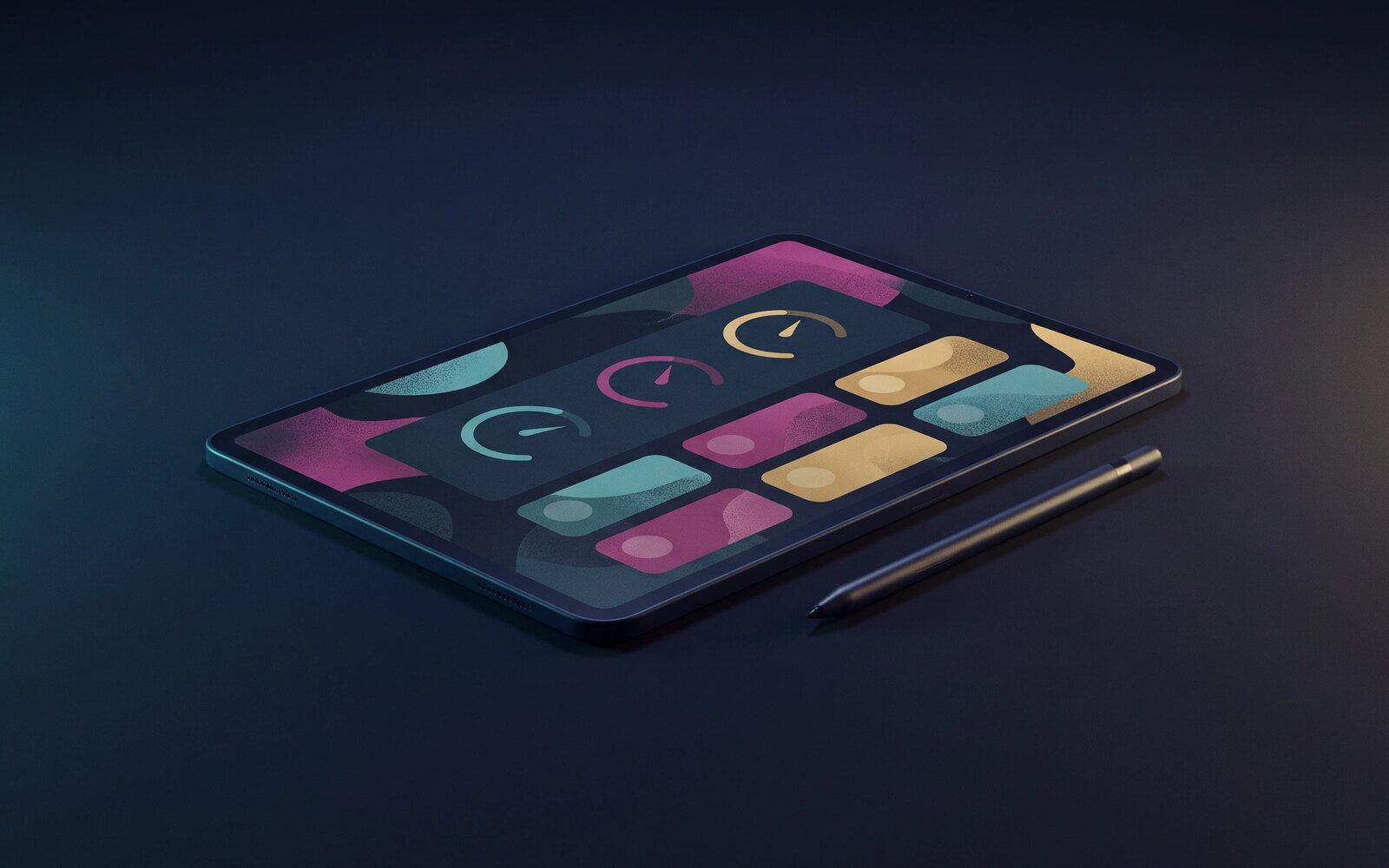 Tablet mit Messanzeigen und Kacheln eines Dashboards