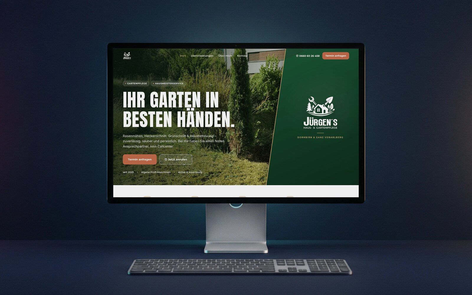 Monitor mit der Website von Jürgen’s Haus- und Gartenpflege